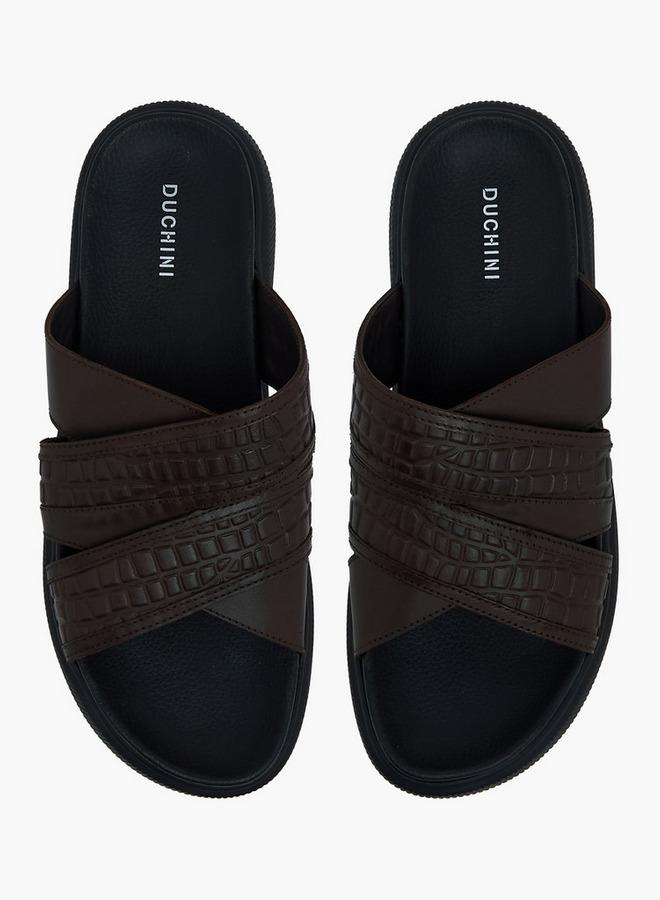 DUCHINI Men Leather Cross Strap Sandals - Image 2